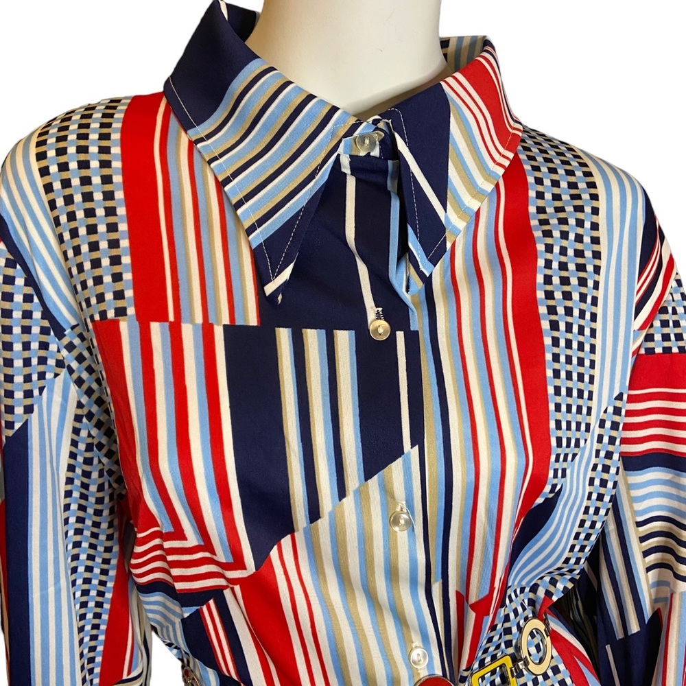 Vintage 70s Blouse Size 1X Red White Blue - Picture 2 of 11